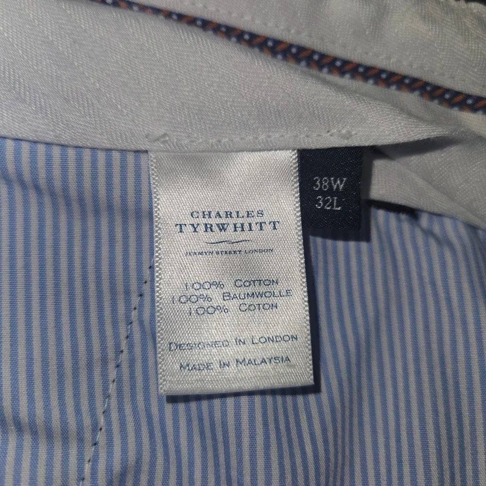 Charles Tyrwhitt Classic Chino Trousers Navy Blue 100% Cotton 38W 32L